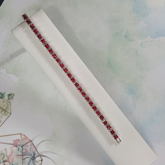 Ruby n White Cubic Zirconia Tennis Bracelet - Picture 3 of 5